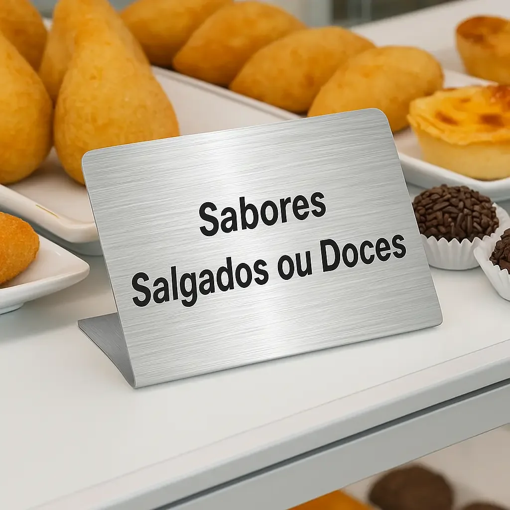 Kit 30 Placas de Inox para Vitrine Personalizadas 4x1,5 cm - Placas para Vitrine Visual Sete - imagem 3