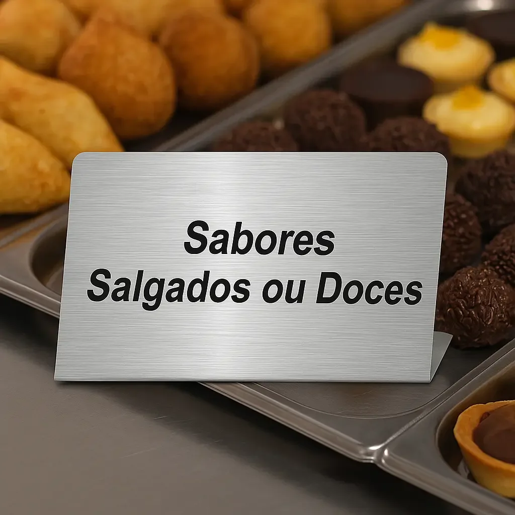 Kit 30 Placas de Inox para Vitrine Personalizadas 4x1,5 cm - Placas para Vitrine Visual Sete - imagem 4