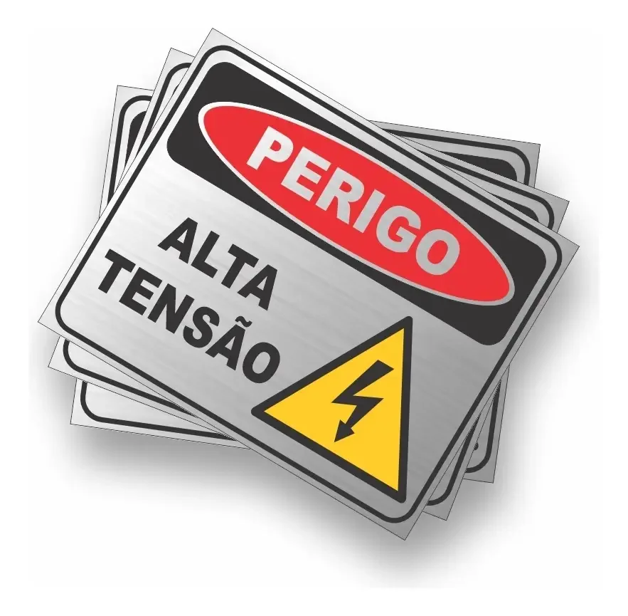 Kit com 5 Placas de Alta Tensão em Alumínio 25x20 cm