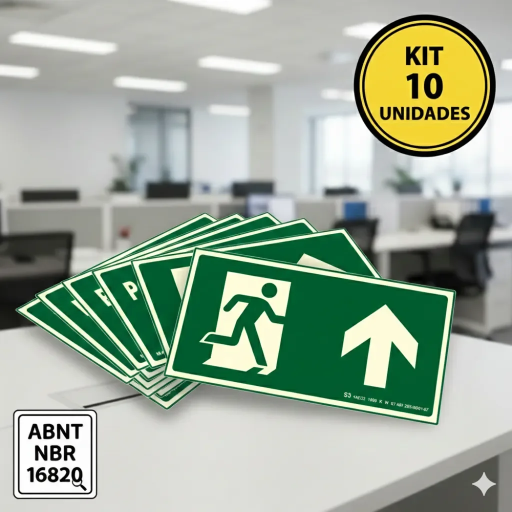 kit placas rota de fuga adiante Kit 10 Placas Rota de Fuga Adiante Fotoluminescentes em imagem principal Visual Sete - imagem 3