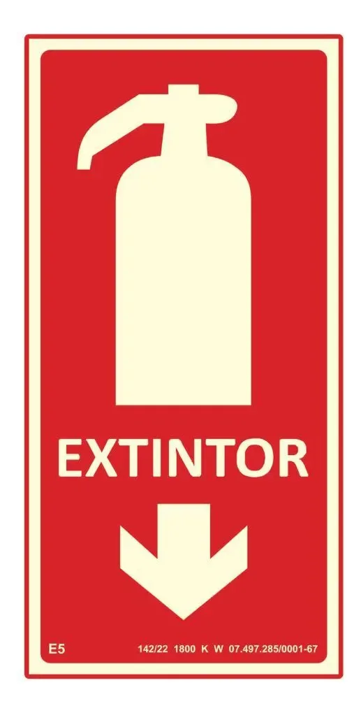placa de sinalização de extintor Kit 10 Placas E5 Extintor Fotoluminescente 10x20 cm em imagem principal Visual Sete - imagem 2