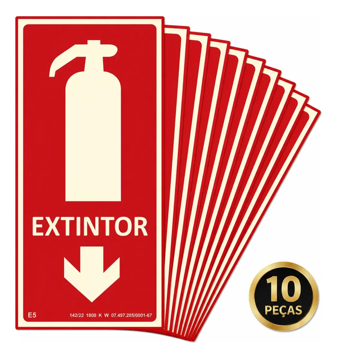 Kit 10 Placas E5 Extintor Fotoluminescente 10x20 cm
