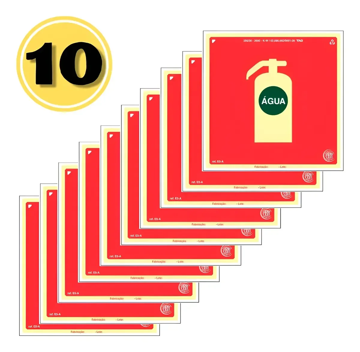 Kit 10 Placas Extintor Água Fotoluminescente 15x15 cm