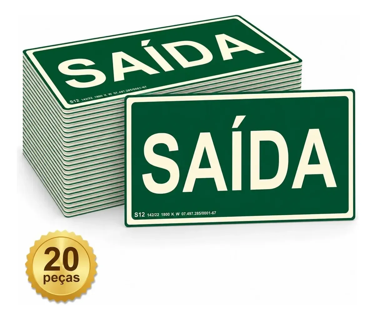 Kit 20 Placas Fotoluminescentes S12 Saída 10x20 cm