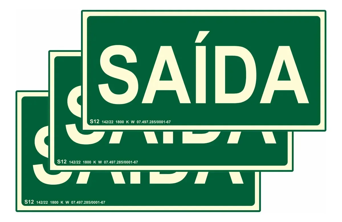 Kit 3 Placas Saída S12 Fotoluminescentes 10x20