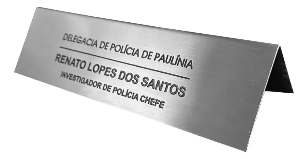 placa de identificação em aço inox personalizada Kit 9 Prismas de Mesa em Aço Inox Escovado 8x30 cm - imagem 2