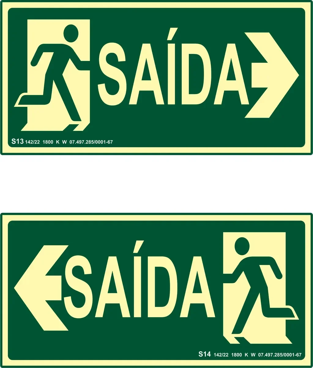 Kit com 2 Placas de Saída Fotoluminescentes Direita e Esquerda