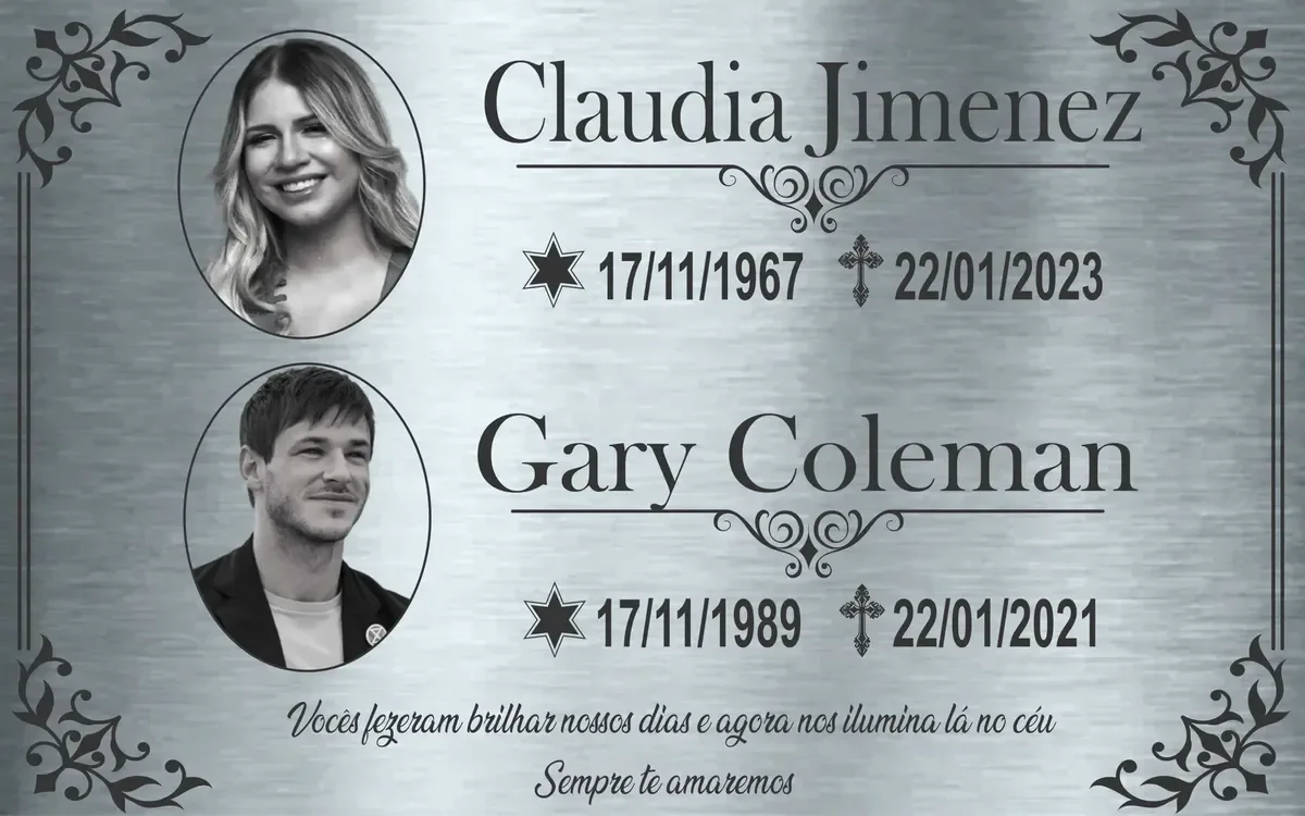 placa para túmulo em aço inox 40x25 cm com duas fotos personalizadas - imagem 2