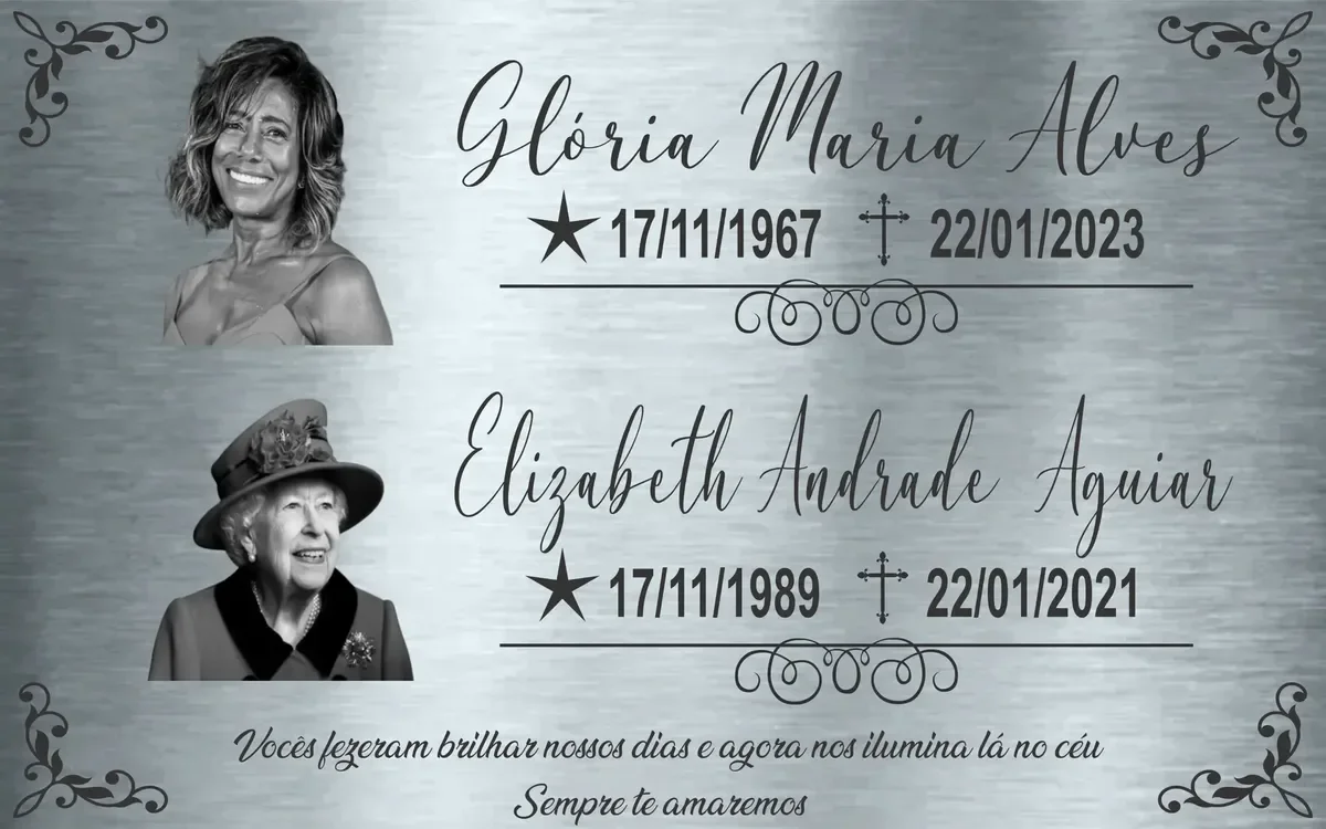 placa para túmulo em aço inox 40x25 cm com duas fotos personalizadas - imagem 3