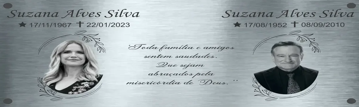 placa para túmulo em aço inox 50x15 cm com duas fotos personalizadas - imagem 2