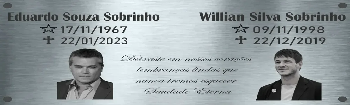 Placa para Túmulo em Aço Inox 50x15 cm com 2 Fotos