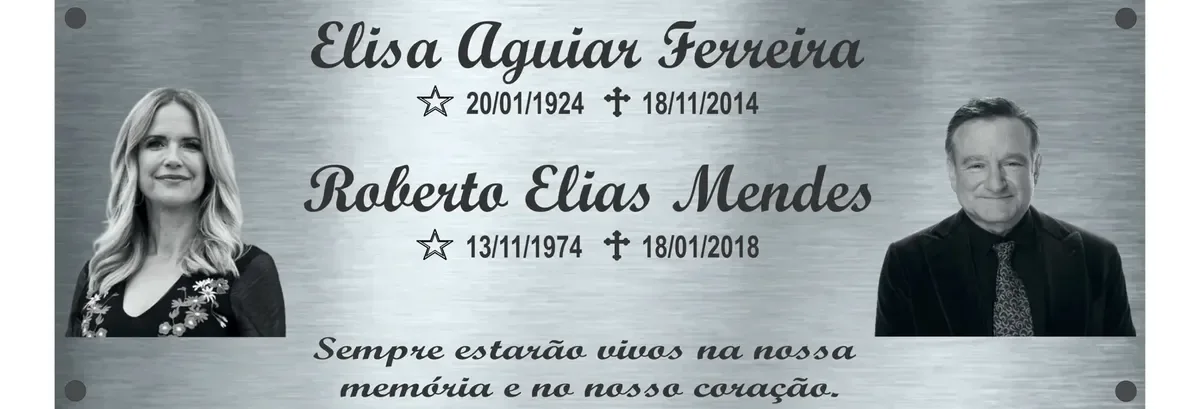 placa de inox para túmulo 40x15 cm com duas fotos e texto personalizado - imagem 2