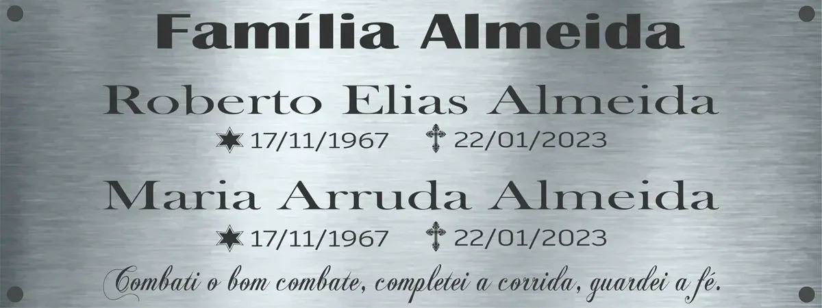 placa de inox para túmulo 40x15 cm com duas fotos e texto personalizado - imagem 3