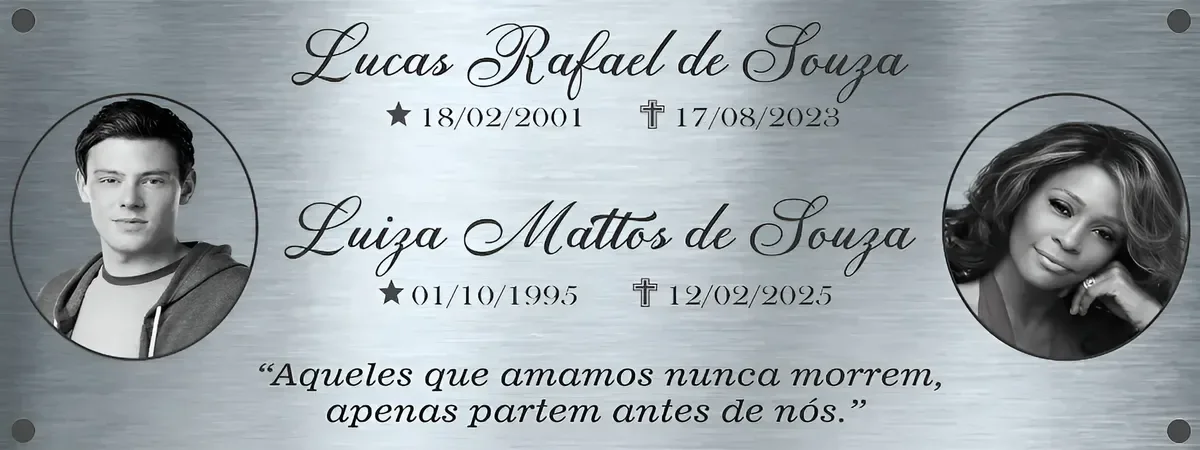 Placa para Túmulo em Aço Inox 40x15 cm com 2 Fotos