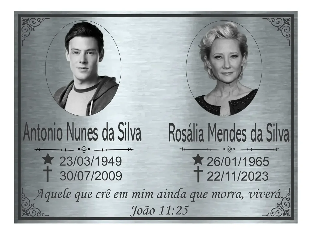 placa para túmulo em aço inox personalizada Placa de Aço Inox para Túmulo e Jazigo com 2 Fotos - imagem 5