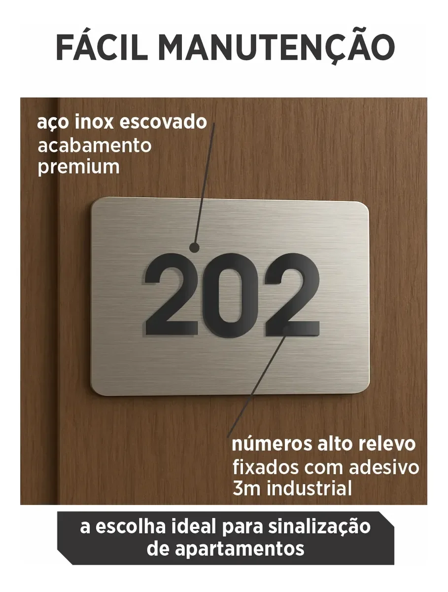 Placa de apartamento em aço inox com três números - imagem 4