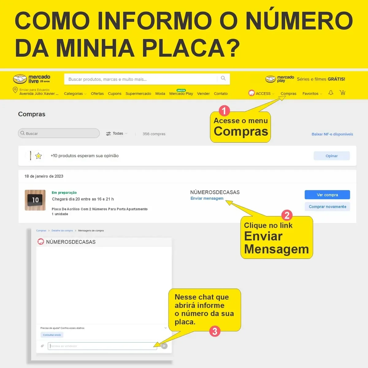 Placa de apartamento em aço inox escovado com 3 números - imagem 5