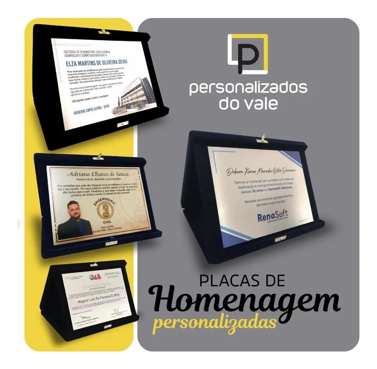 placa de homenagem em aço escovado com estojo de veludo personalizada - imagem 2