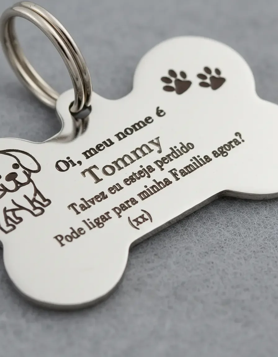 placa de identificação pet em aço inox formato ossinho gravada a laser - imagem 2