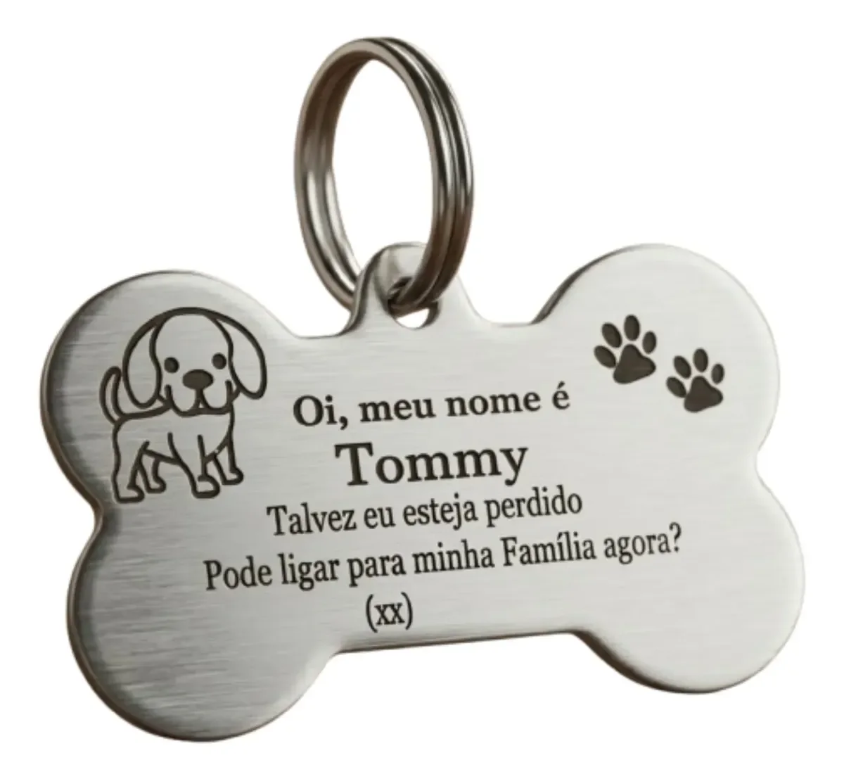 Placa de Identificação Pet em Inox Ossinho Gravado