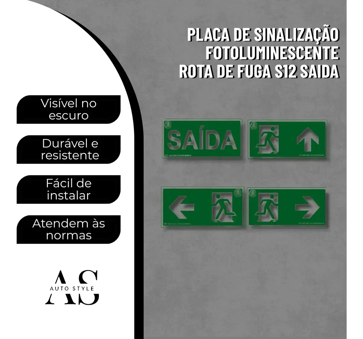 placa fotoluminescente de rota de fuga S12 saída da Visual Sete - imagem 4