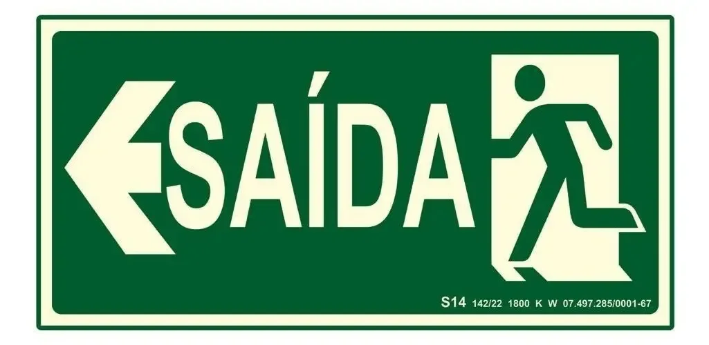 Placa Saída Esquerda Fotoluminescente S14 20x10 cm