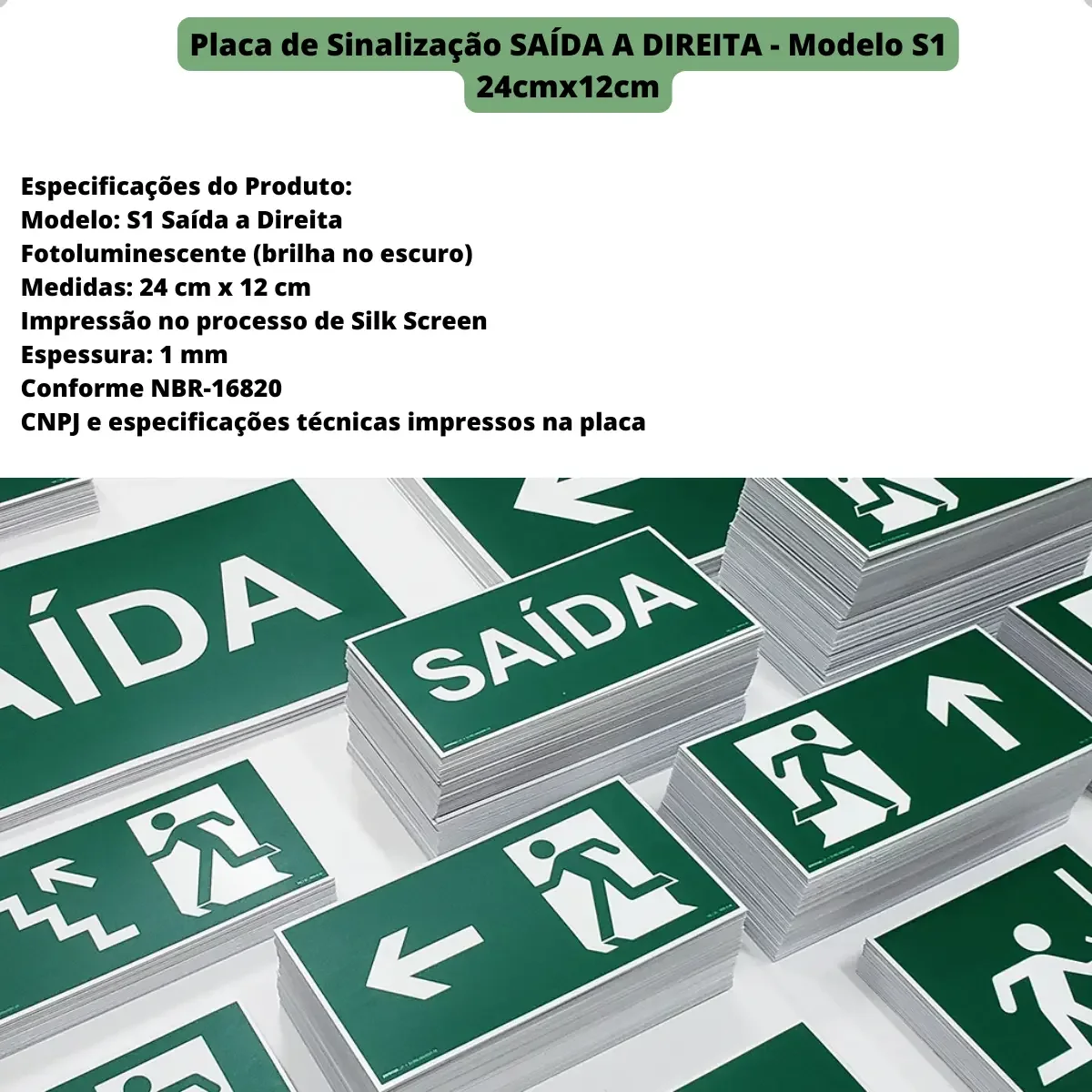 placa seta saída à direita S1 fotoluminescente da Visual Sete - imagem 3
