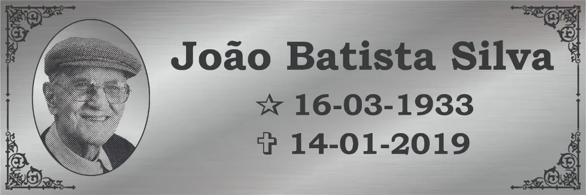 placa para túmulo em aço inox personalizada Placa de Túmulo em Aço Inox 30x10 cm com Foto - imagem 2