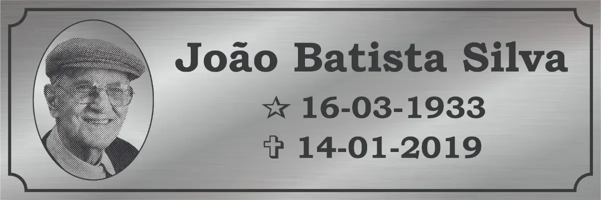 placa para túmulo em aço inox personalizada Placa de Túmulo em Aço Inox 30x10 cm com Foto - imagem 3