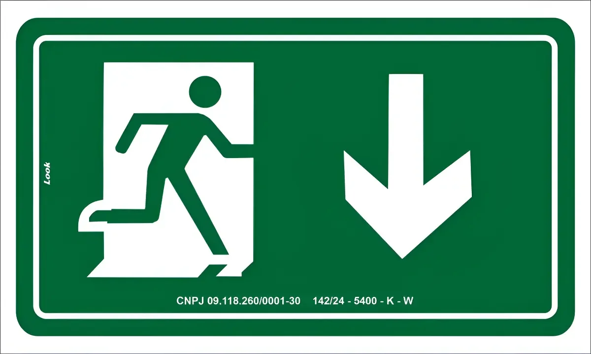 Placa Rota de Fuga Seta para Baixo Fotoluminescente