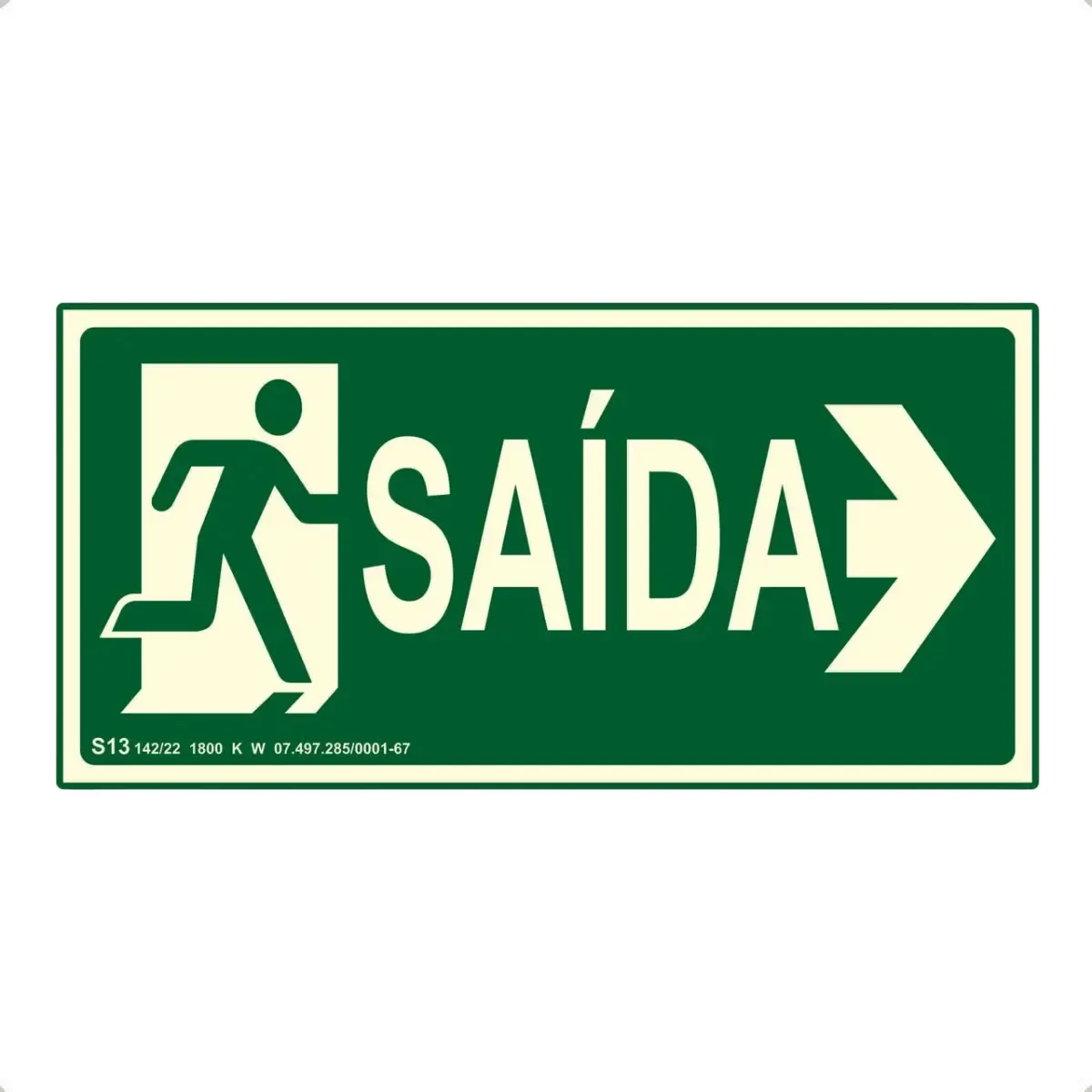 Placa Fotoluminescente Saída Direita S13 20x10 cm