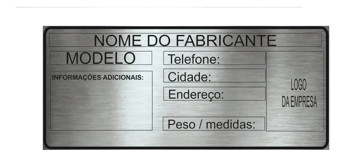 Placa de Identificação em Inox para Equipamentos 15x6,5 cm
