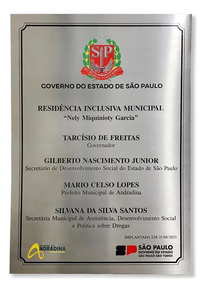Placa de Inauguração em Inox Baixo Relevo 25x40 cm - Placas de Inauguração Visual Sete - imagem 2