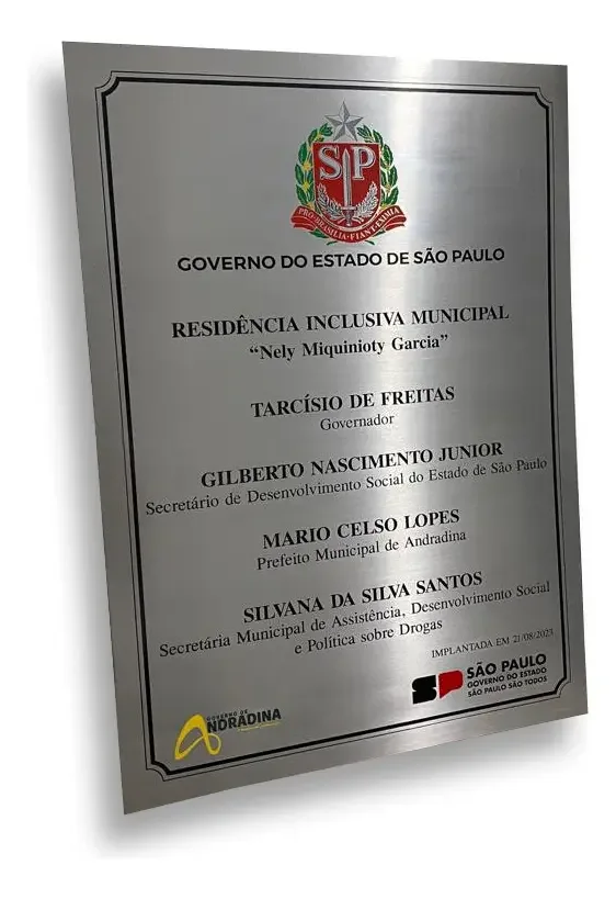 Placa de Inauguração em Inox Baixo Relevo 25x40 cm