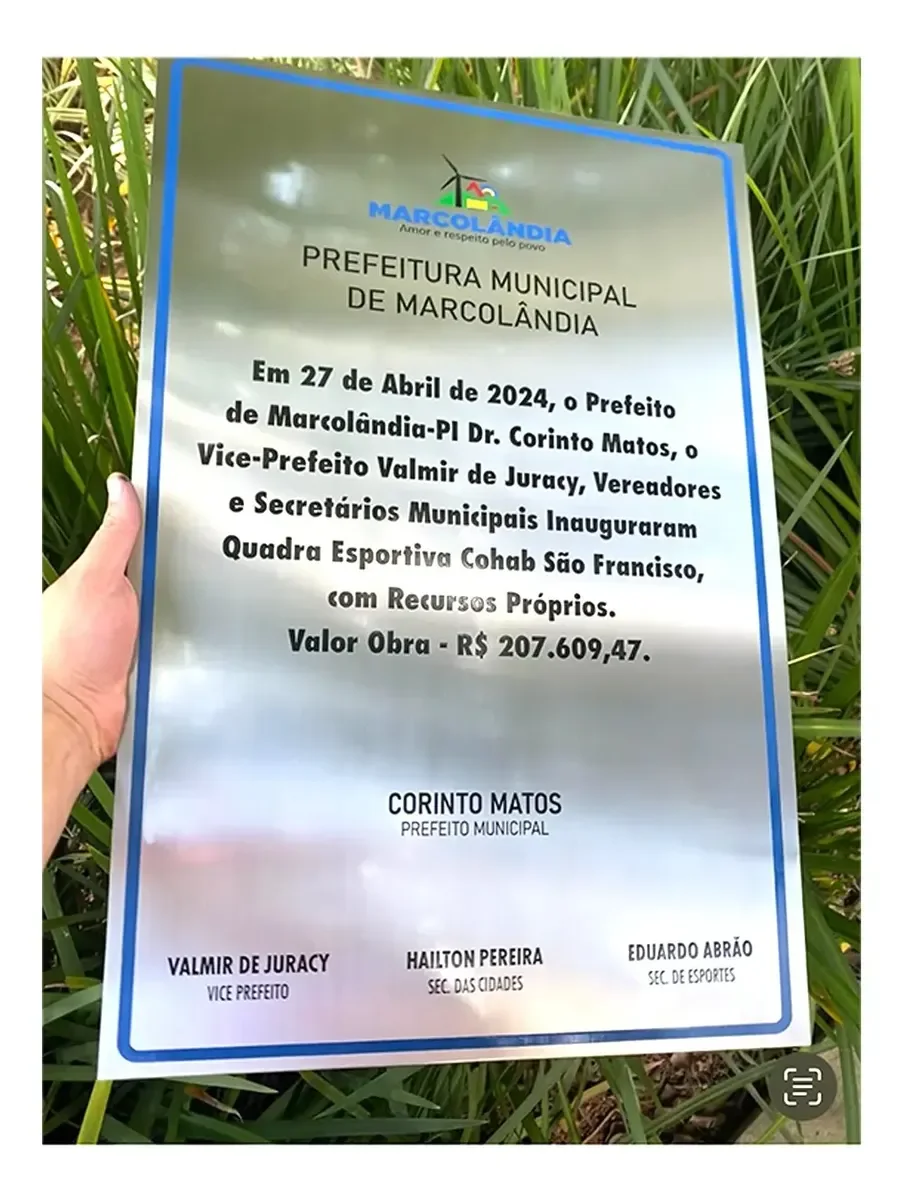 Placa de inauguração em aço inox baixo relevo 70x50 cm - imagem 5