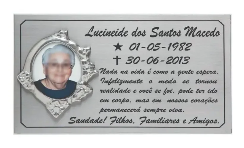 Placa para Túmulo em Aço Inox 25x15 cm com Foto Porcelana