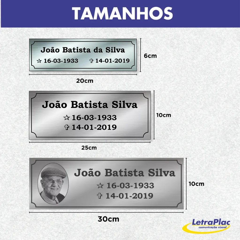 placa para túmulo em aço inox personalizada Placa para Lápide e Jazigo em Aço Inox 25x10 cm - imagem 3