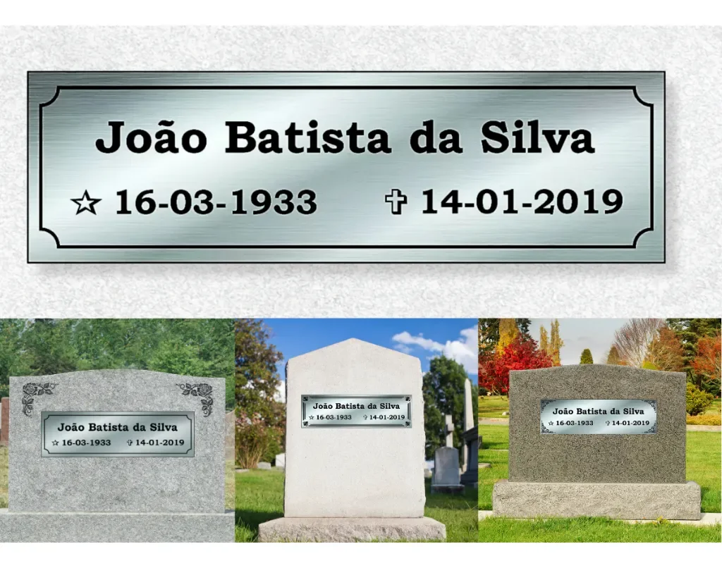 placa para túmulo em aço inox personalizada Placa para Lápide e Jazigo em Aço Inox 25x10 cm - imagem 4