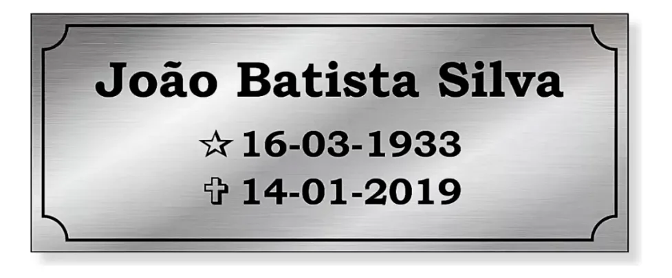 Placa para Lápide e Jazigo em Aço Inox 25x10 cm