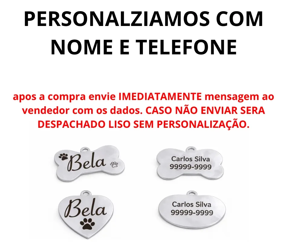 placa pet inox personalizada com nome e telefone para cachorro ou gato - imagem 2