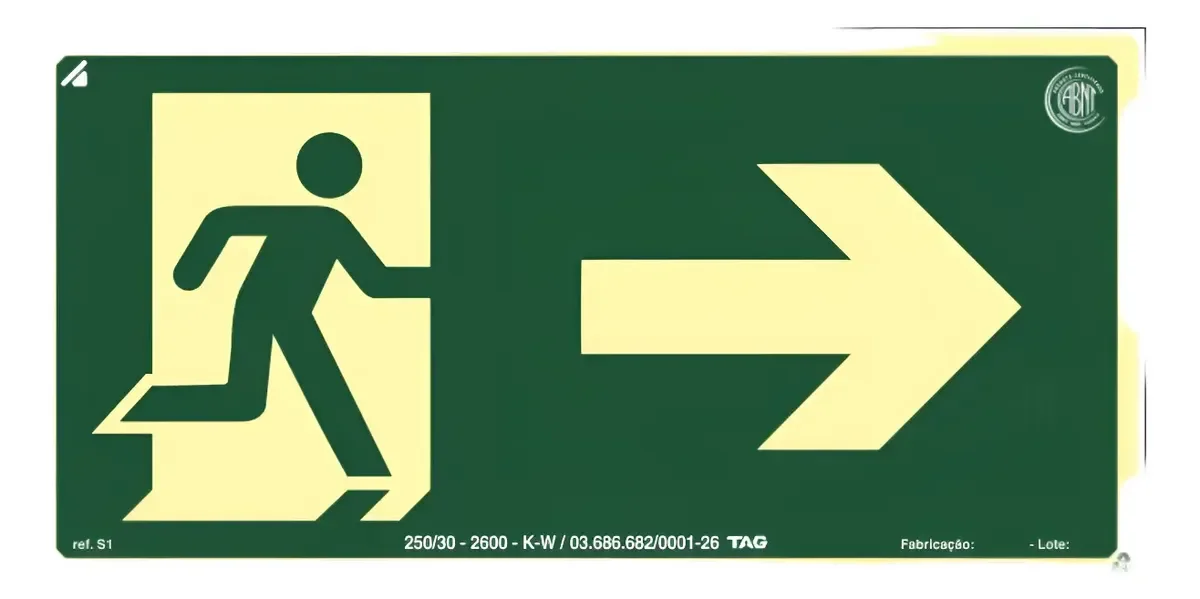 Placa PVC Fotoluminescente Saída Direita S1 12x24 cm
