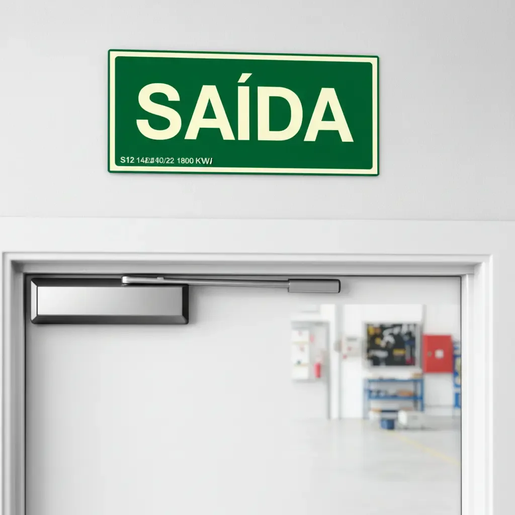 placa saída S12 fotoluminescente Placa Saída S12 Fotoluminescente 20x10 NBR Verde em imagem principal Visual Sete - imagem 2