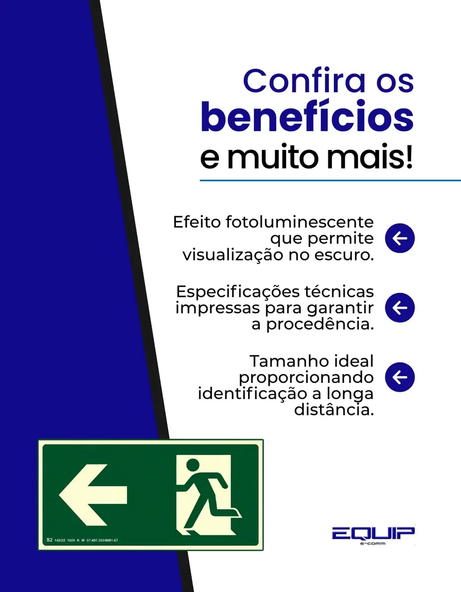 placa rota de fuga seta esquerda Placa Rota de Fuga Seta Esquerda Fotoluminescente S2 em imagem principal Visual Sete - imagem 2