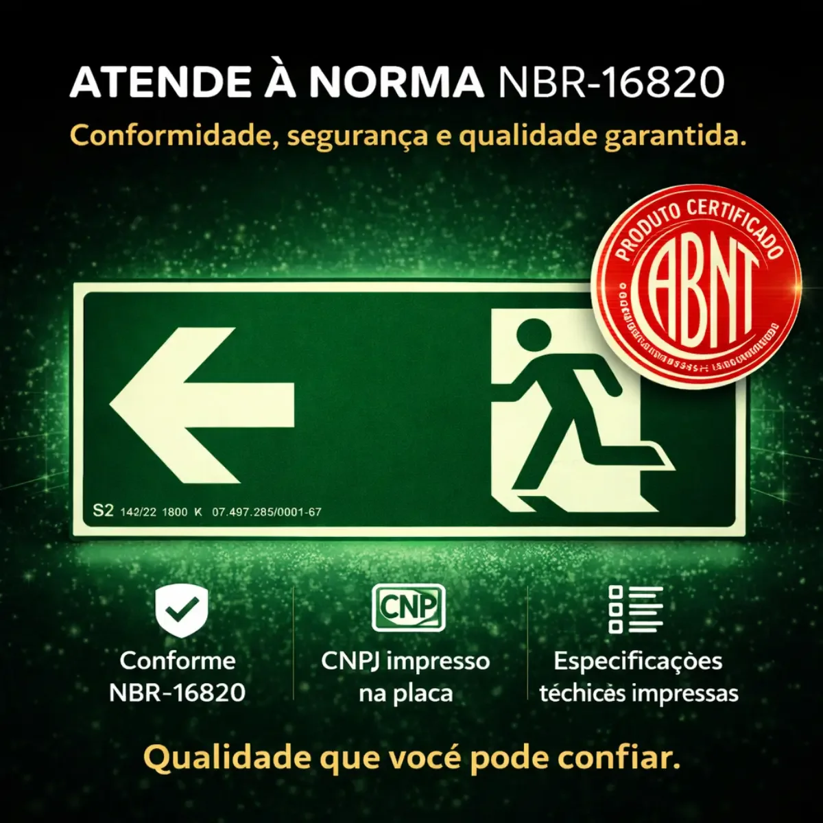 placa rota de fuga seta esquerda Placa Rota de Fuga Seta Esquerda Fotoluminescente S2 em imagem principal Visual Sete - imagem 6