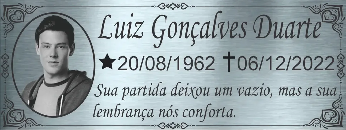 placa para túmulo em aço inox personalizada Placa para Túmulo em Aço Inox 8x20 cm - imagem 4