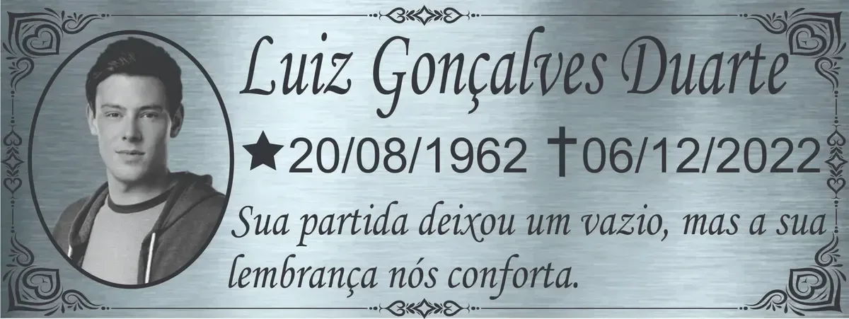 placa para túmulo em aço inox personalizada Placa para Túmulo em Aço Inox 20x8 cm - imagem 3