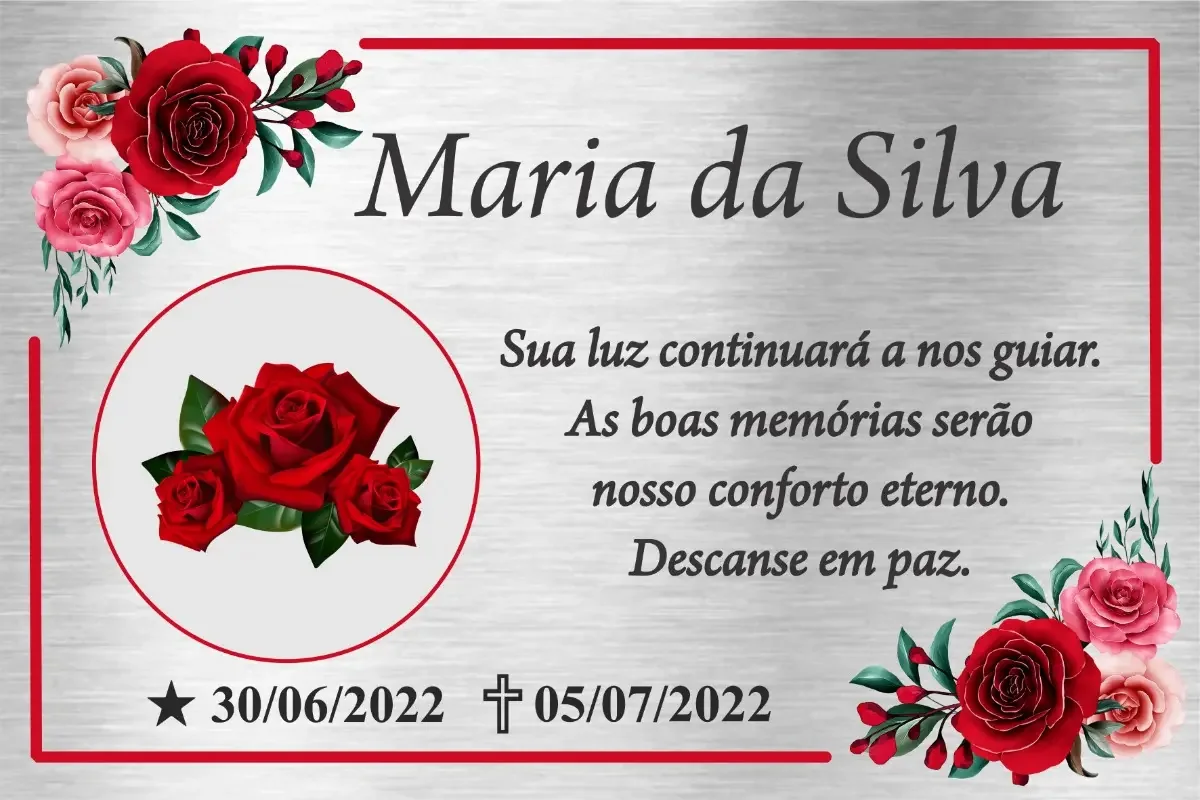 placa para túmulo em aço inox 30x20 cm colorida com foto personalizada - imagem 3