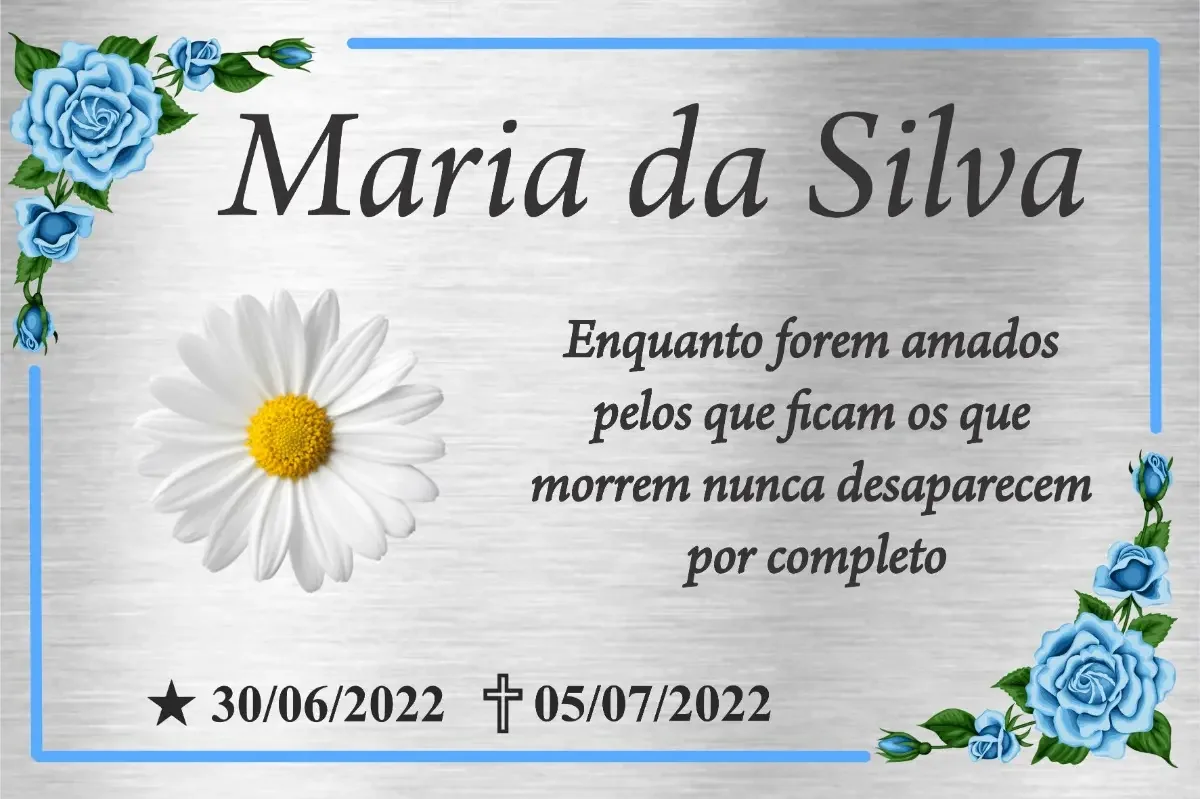 placa para túmulo em aço inox 30x20 cm colorida com foto personalizada - imagem 4