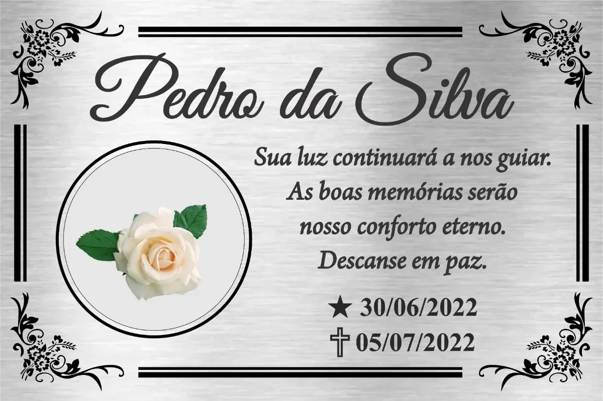 placa para túmulo em aço inox 30x20 cm colorida com foto personalizada - imagem 6