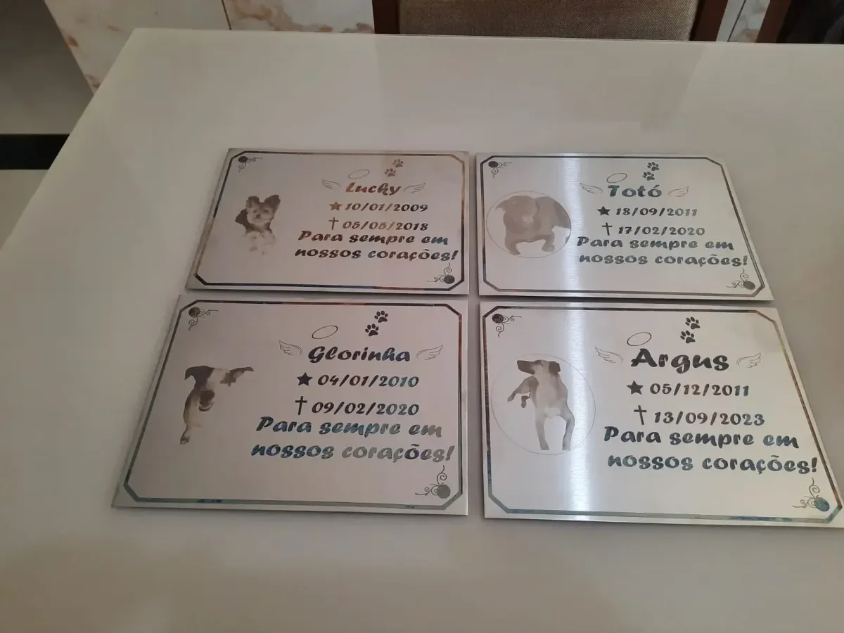 placa pet para túmulo em aço inox escovado 8x20 personalizada - imagem 3